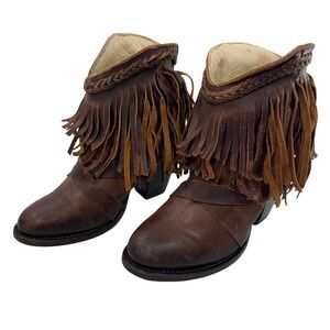 Freebird Laredo Fringe Western Cowboy Ankle Boots Women's 7 Rustic Brown Leather